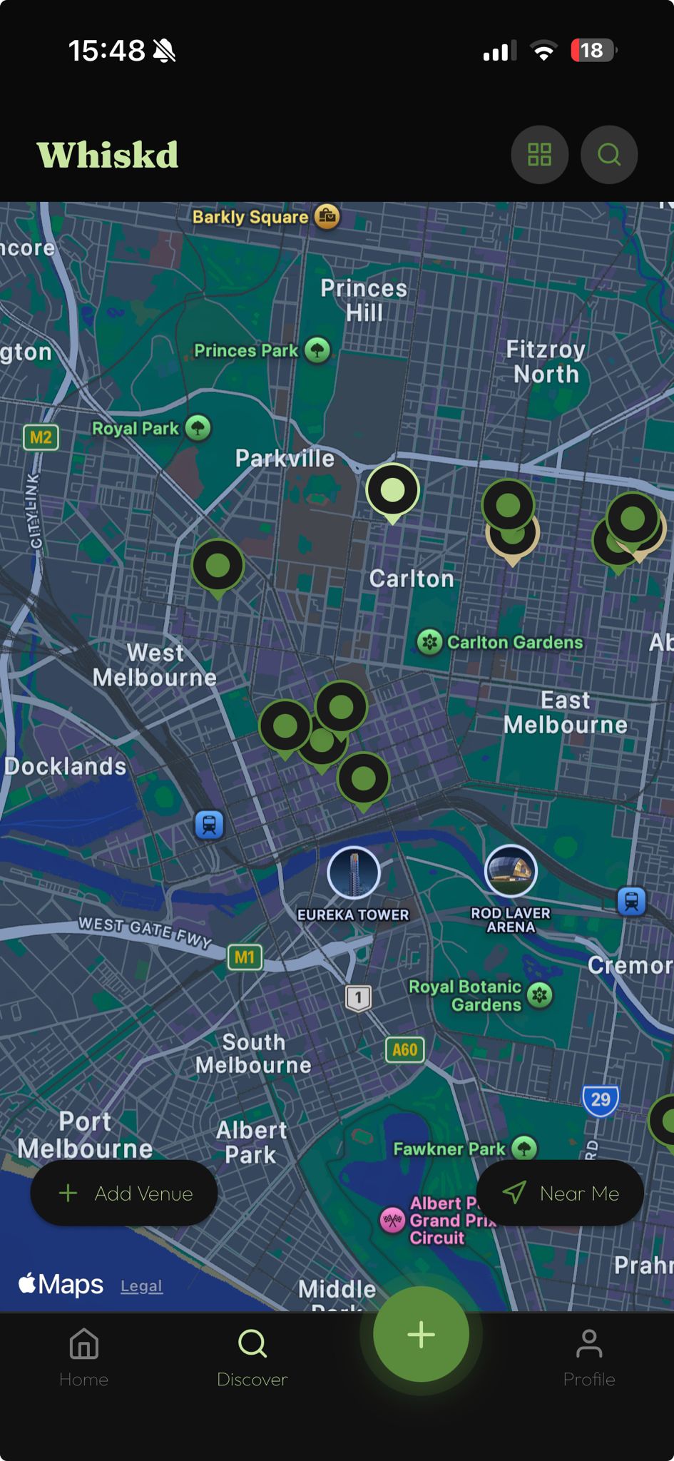 Map view of matcha venues in Melbourne